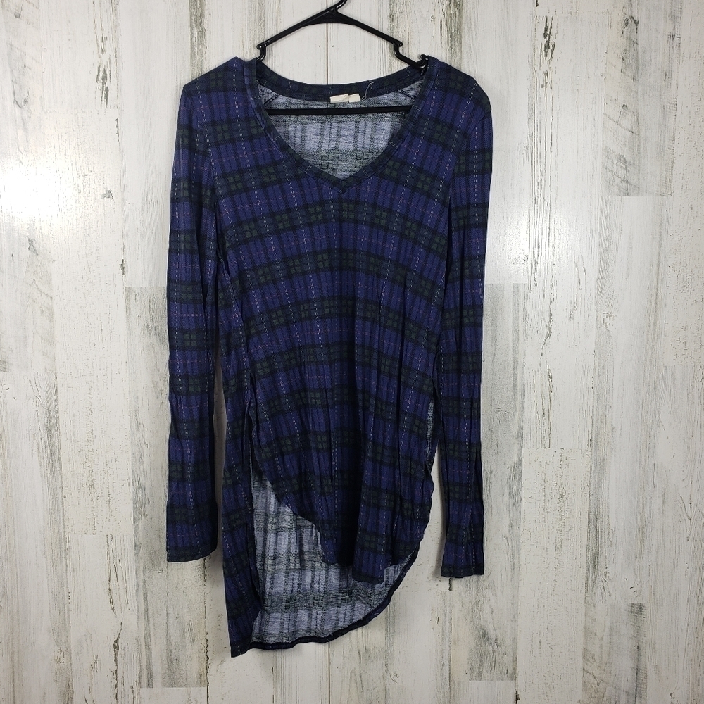 rag purple plaid long sleeve vneck shirt women's size medium